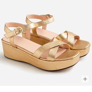 J Crew Shoes Women’s 11 Gold Platform sandals metallic leather Ankle Strap BK489